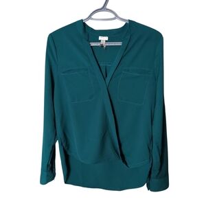 Dynamite‎ Teal Long Sleeve Cross Front High Low Women's Blouse Size Small